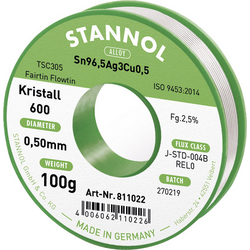Stannol Kristall 600 Fairtin bezolovnatý pájecí cín bez olova Sn96,5Ag3Cu0,5 REL0 100 g 0.5 mm