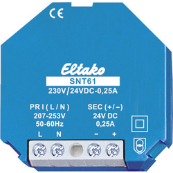 Eltako  SNT61-230V/24VDC-0,25A  síťový zdroj na DIN lištu      0.25 A  6 W  Počet výstupů:1 x    Obsahuje 1 ks