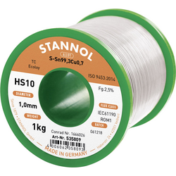 Stannol HS10 2,5% 1,0MM SN99,3CU0,7 CD 1000G bezolovnatý pájecí cín bez olova, cívka Sn99,3Cu0,7 ROM1 1000 g 1 mm