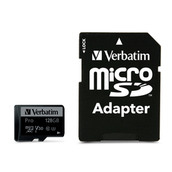 Verbatim MICRO SDXC CARD PRO UHS-3 128GB CLASS 10 INCL ADAPTOR paměťová karta microSDXC 128 GB UHS-Class 3 nárazuvzdorné, vodotěsné