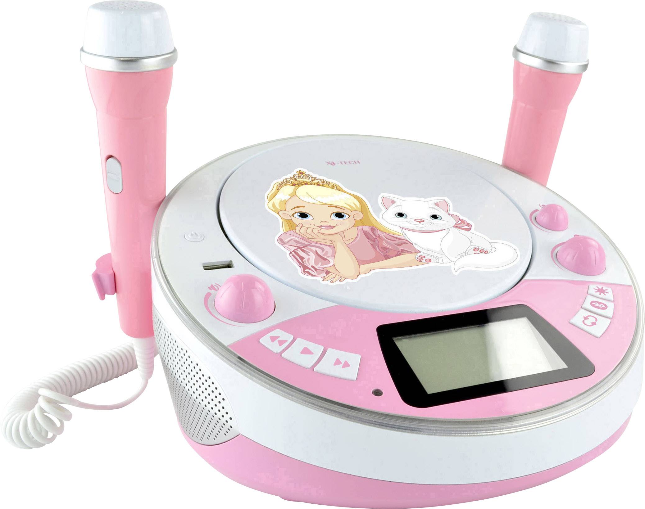 Dětský CD přehrávač X4 Tech Bobby Joey Jam Box Bluetooth, AUX, CD, USB, SD vč. karaoke, včetně mikrofonu, růžová