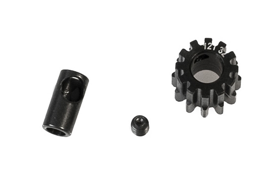 Ocelový motorový pastorek 12 zubů, modul 32DP s 5mm vrtáním a 3,17mm adaptérem KONECT