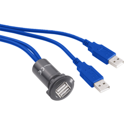 Vestavná USB zásuvka USB-13-BK 2x zásuvka USB A ⇔ 2x zástrčka USB A, s 60cm kabel 1313912 TRU COMPONENTS Množství: 1 ks