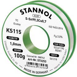 Stannol KS115 bezolovnatý pájecí cín cívka Sn99,3Cu0,7 ROM1 100 g 1 mm