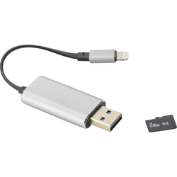 čtečka karet pro smartphony a tablety s konektorem Apple Lightning  pro iPhone/iPad ednet Smart Memory, USB 3.2 Gen 2 (USB 3.1), Lightning, microSD, vesmírná šedá