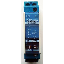 Eltako R12-110-24V spínací relé  Jmenovité napětí: 24 V Spínací proud (max.): 8 A 1 spínací kontakt, 1 rozpínací kontakt  1 ks