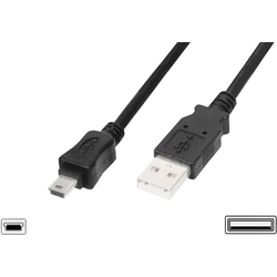 Digitus USB kabel USB 2.0 USB-A zástrčka, USB Mini-B zástrčka 1.00 m černá kulatý, dvoužilový stíněný AK-300130-010-S