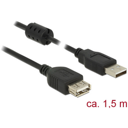 Delock USB kabel USB 2.0 USB-A zástrčka, USB-A zásuvka 1.50 m černá s feritovým jádrem 84884