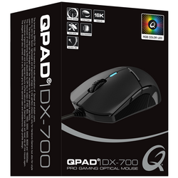 QPAD Qpad DX700 herní myš USB optická černá, RGB 8 tlačítko 400 dpi, 800 dpi, 1600 dpi, 3200 dpi, 6400 dpi, 8000 dpi, 16000 dpi s podsvícením