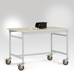Manuflex LB4056.7035 Odkládací stolek ESD ZÁKLADNÍ mobilní s plastovým stolní deska ve světle šedá RAL 7035, Šxhxv: 1500 x 600 x 856 mm  šedobílá (RAL 7035)