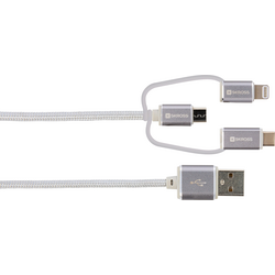 Skross Apple iPad/iPhone/iPod kabel [1x USB - 1x USB-C® zástrčka, microUSB zástrčka, dokovací zástrčka Apple Lightning] 0.30 m šedá