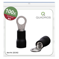 Quadrios 22C452 kulaté kabelové oko  Průřez (max.)=4.0 mm² Ø otvoru=5.3 mm částečná izolace černá 1 sada