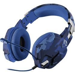 Trust GXT322B Carus Gaming Sluchátka On Ear kabelová stereo maskáčová, modrá regulace hlasitosti, Vypnutí zvuku mikrofonu