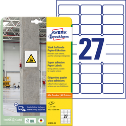 Avery-Zweckform L7874-20 etikety 63.5 x 29.6 mm papír bílá 540 ks permanentní , silné Etikety lepící, víceúčelové etikety  20 listů A4
