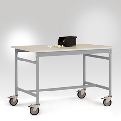 Manuflex LB4043.9006 Odkládací stolek ESD ZÁKLADNÍ mobilně se kaučuk stolní deska v hliníkově stříbrná podobný RAL 9006, Šxhxv: 1250 x 800 x 850 mm  hliníkově stříbrná