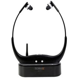 Technaxx TX-99 TV In Ear Headset bezdrátová  černá  headset, Nabíjecí pouzdro, lehký třmen, regulace hlasitosti, Dálkový ovladač