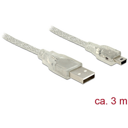 Delock USB kabel USB 2.0 USB-A zástrčka, USB Mini-B zástrčka 3.00 m transparentní s feritovým jádrem 83908