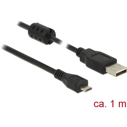 Delock USB kabel USB 2.0 USB-A zástrčka, USB Micro-B zástrčka 1.00 m černá s feritovým jádrem 84901