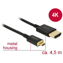 Delock HDMI kabel Zástrčka HDMI-A, Zástrčka HDMI Micro-D 4.50 m černá 84785 pozlacené kontakty HDMI kabel