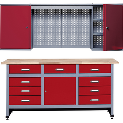 Küpper 70428-2 Výhodná sada pracovní stůl a Závěsná skříňka červená, stříbrnošedá