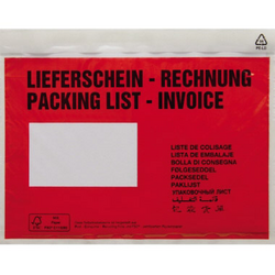 taška na dokumenty DIN C5 červená Lieferschein-Rechnung, mehrsprachig se samolepicím uzávěrem 250 ks/bal. 250 ks