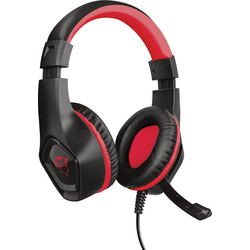 Trust GXT404R Rana Gaming Sluchátka Over Ear kabelová stereo černá, červená Redukce šumu mikrofonu regulace hlasitosti, Vypnutí zvuku mikrofonu