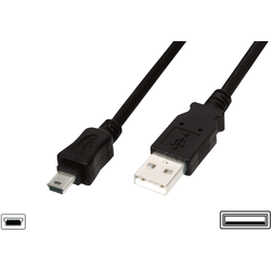 Digitus USB kabel USB 2.0 USB-A zástrčka, USB Mini-B zástrčka 3.00 m černá kulatý, dvoužilový stíněný AK-300130-030-S