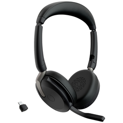 Jabra Evolve2 65 Flex Link380c UC Počítače Sluchátka On Ear Bluetooth® stereo černá Potlačení hluku headset, Vypnutí zvuku mikrofonu, regulace hlasitosti, Indukce, složitelná