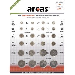 Arcas sada knoflíkových baterií 2x AG1, AG3, AG4, AG5, AG8, AG10 a AG12, AG13, CR1620, CR2016, CR2025, CR2032