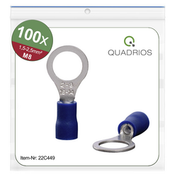 Quadrios 22C449 kulaté kabelové oko  Průřez (max.)=2.5 mm² Ø otvoru=8.5 mm částečná izolace modrá 1 sada
