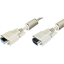 Digitus VGA prodlužovací kabel VGA pólové Zástrčka, VGA pólové zásuvka 5.00 m šedá AK-310203-050-E lze šroubovat, s feritovým jádrem VGA kabel
