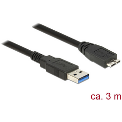 Delock USB kabel USB 3.2 Gen1 (USB 3.0 / USB 3.1 Gen1) USB-A zástrčka, USB Micro-B 3.0 zástrčka  3.00 m černá pozlacené kontakty 85075