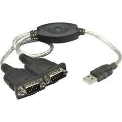 Manhattan sériový, USB kabel [2x D-SUB zástrčka 9pólová - 1x USB 2.0 zástrčka A], 0.45 m, černá, stříbrná