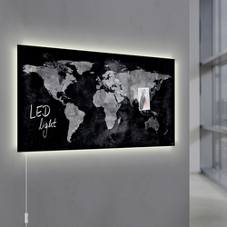 Sigel magnetický skleněný stůl s LED osvětelním Artverum World Map LED Light černá (š x v) 91 cm x 46 cm GL409