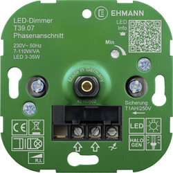 Ehmann 3900x0700 stmívač pod omítku Vhodné pro svítidlo: energeticky úsporná žárovka, LED žárovka, halogenová žárovka, žárovka