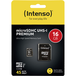 Intenso Premium paměťová karta microSDHC 16 GB Class 10, UHS-I vč. SD adaptéru