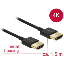 Delock HDMI kabel Zástrčka HDMI-A, Zástrčka HDMI-A 1.50 m černá 84772 pozlacené kontakty HDMI kabel