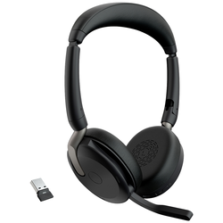 Jabra Evolve2 65 Flex Link380a MS + Ladepad Počítače Sluchátka On Ear Bluetooth® stereo černá Potlačení hluku headset, Vypnutí zvuku mikrofonu, regulace hlasitosti, Indukce, složitelná