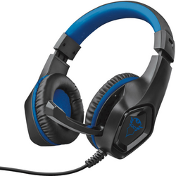 Trust GXT404B Rana Gaming Sluchátka Over Ear kabelová stereo černá, modrá Redukce šumu mikrofonu regulace hlasitosti, Vypnutí zvuku mikrofonu